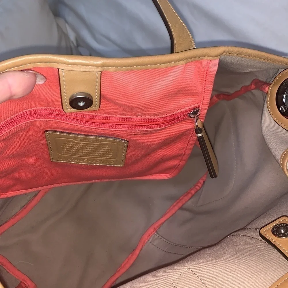 Coach Hadley Variegated coral and beige striped coach tote